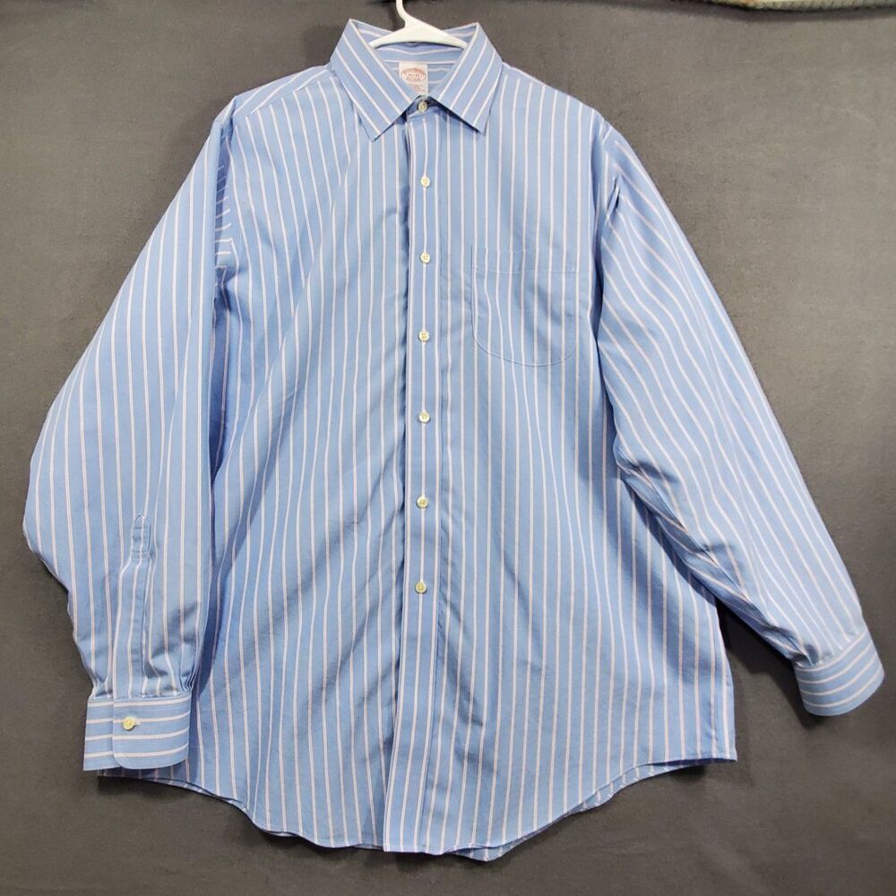 Brooks Brothers Button Down Shirt Mens 16.5-35 Blue Striped Cotton  Spot